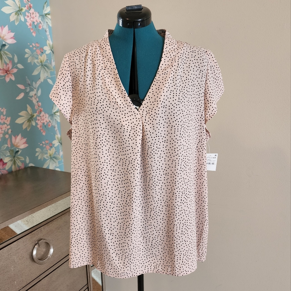 Halogen V-neck Pink Smoke Polka Dot Blouse Size 1X